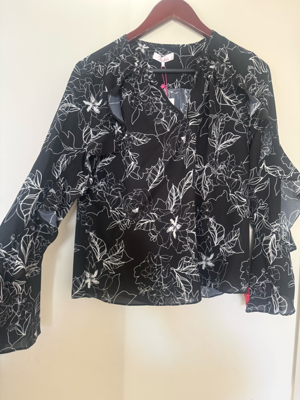 NWT Parker Black Floral Ruffle Blouse